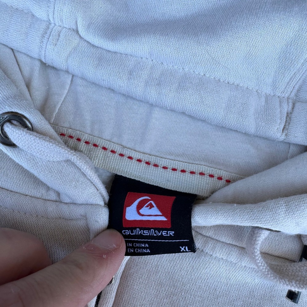 Quiksilver Men XL Full‎ Zip Hoodie Off White Fleece Sweatshirt Logo Patch - Picture 7 of 9